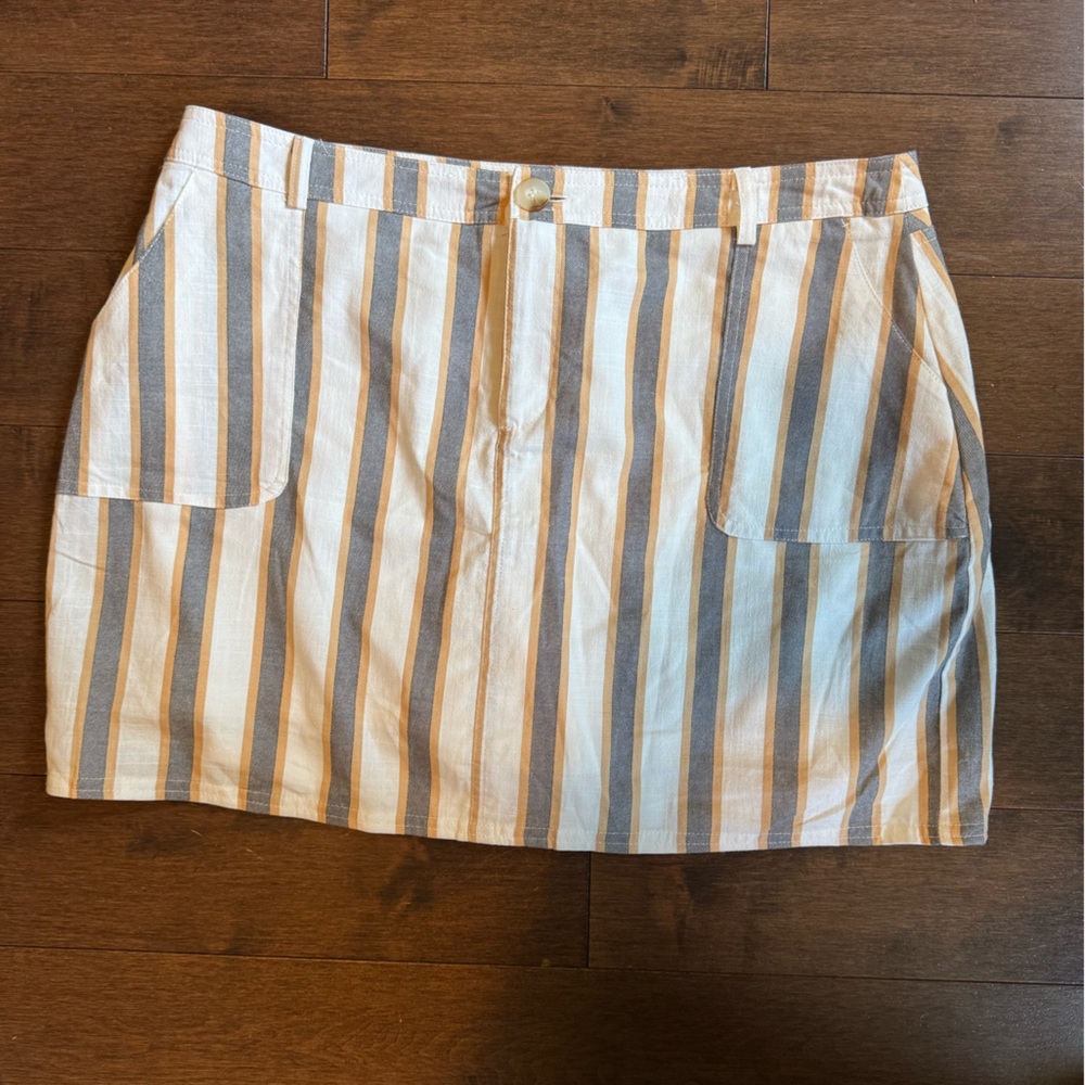Cleo White Tan Striped Cotton Tennis Skort Size L Waist 17” Preppy Tennis Golf
